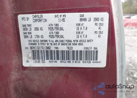 1996 Dodge Ram 1500 from USA, damaged, VIN 3B7HC13Z1TG113062